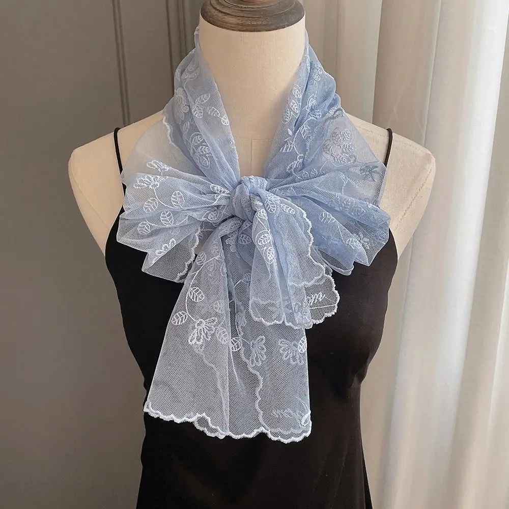 

New Embroidered Flower Neckerchief Thin Sunscreen Shawl Elegant Lace Scarf Spring and Summer