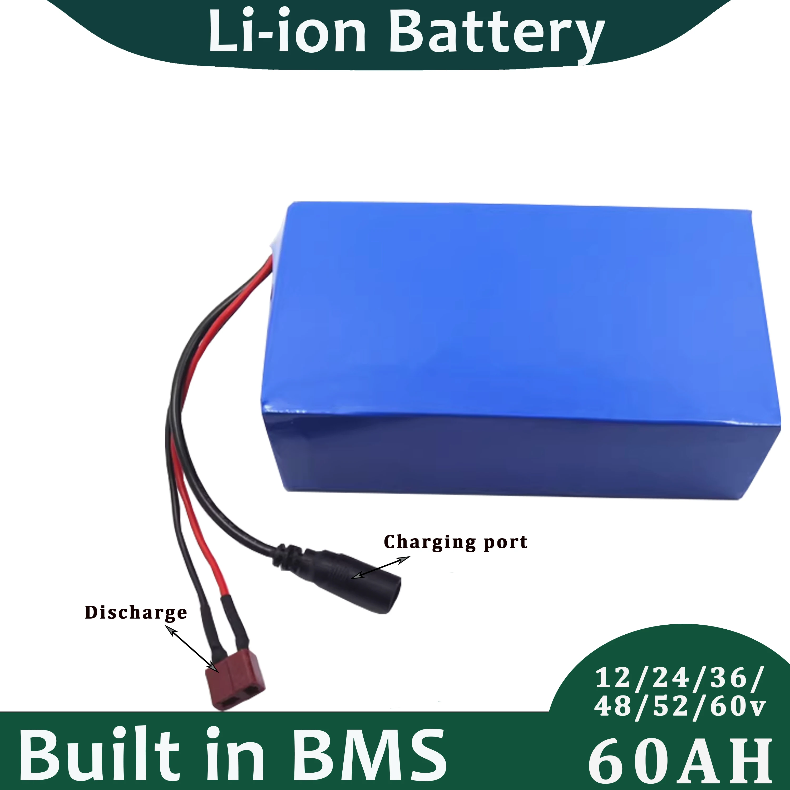 12V 24V 36V 48V 52V 60V 60AH Lithium Ion Battery Pack Built in BMS Perfect For Street Light image 2