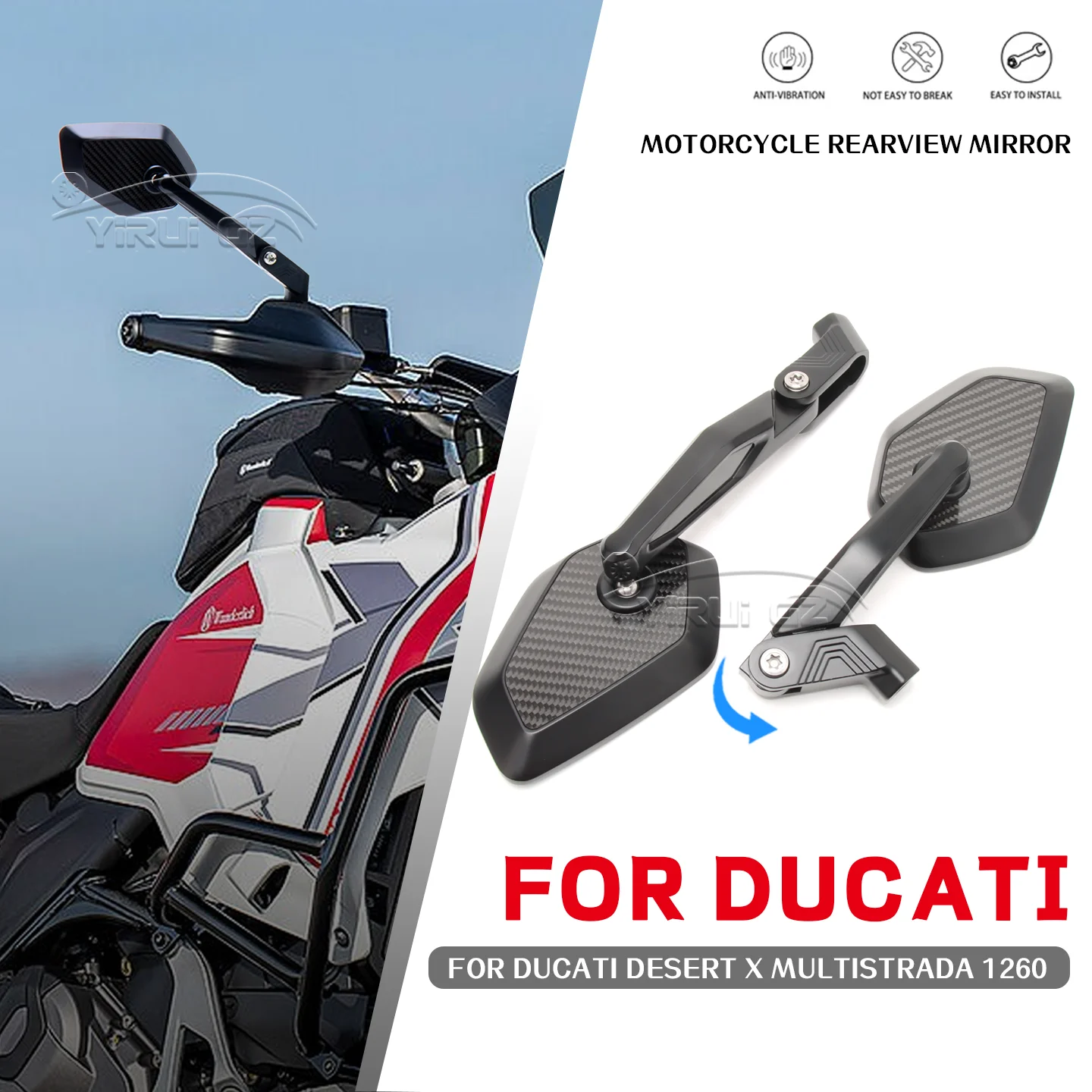 

Motorcycle rearview mirror FOR DUCATI Desert X Desert X Multistrada 1260 1260 Blue light anti-glare mirror Rearview Side Mirror