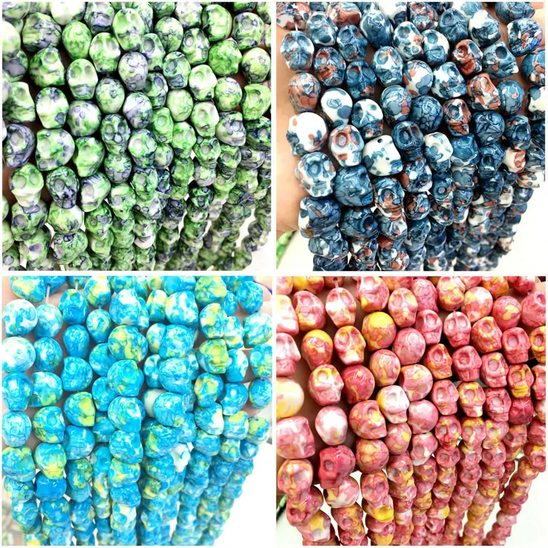 

Natural Color 10/12mm Rainbow Stone Punk Skull Loose Spacing DIY Beads Couple Party Bracelet Necklace Jewelry Production