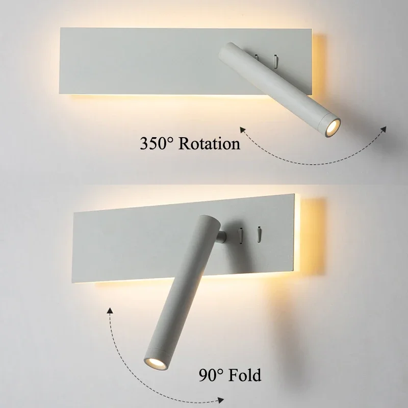 Indoor 15W LED Ceiling Wall Light Modern Folding Rotation Home Hotel Bedroom Bedside Living Room Long Strip Reading Wall Lamp