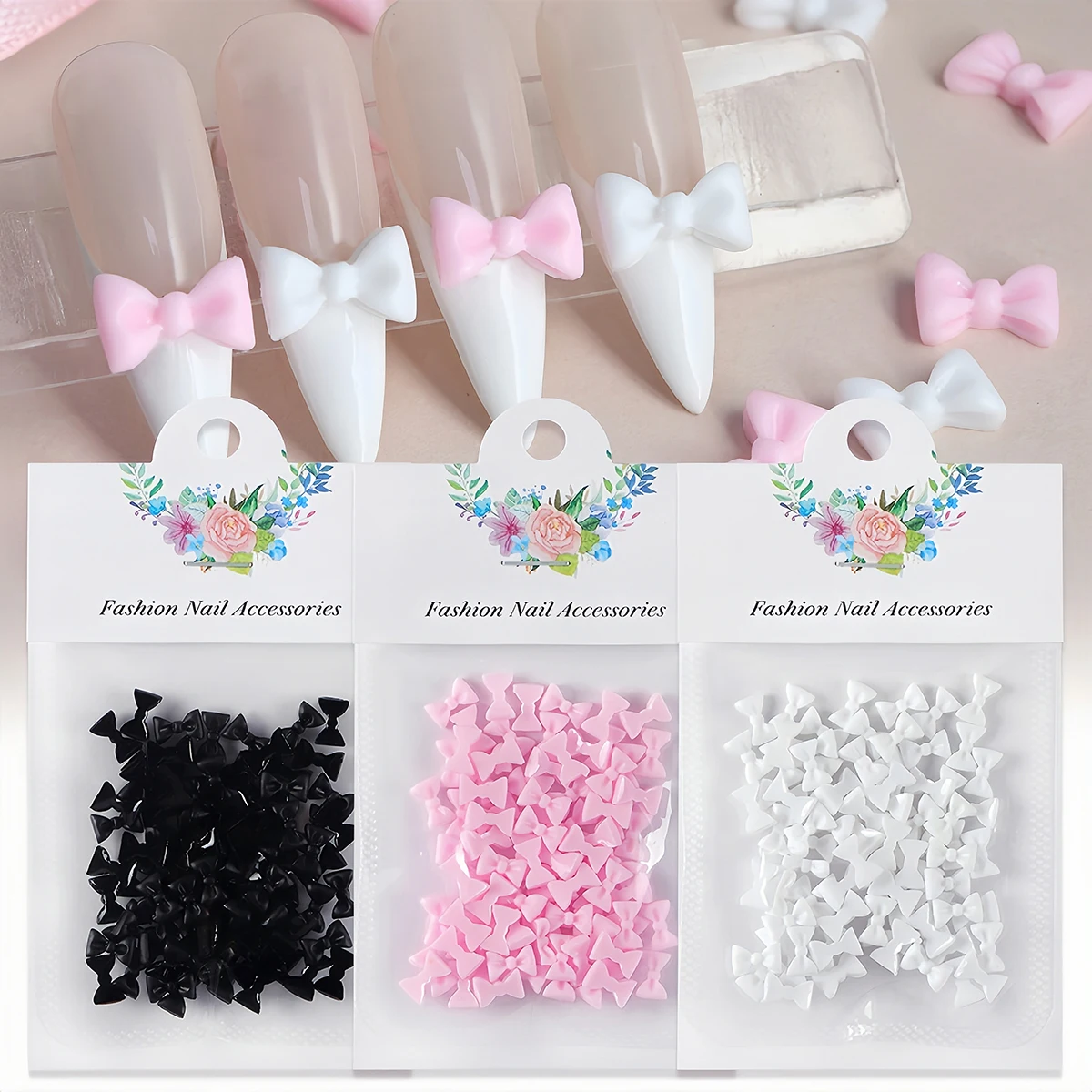 50Pcs Bowtie Nail Art Decoration Kawaii Bowknot 3D Resin Jewelry Nail Charms Parts Supplies for DIY Manicure Design Accessories