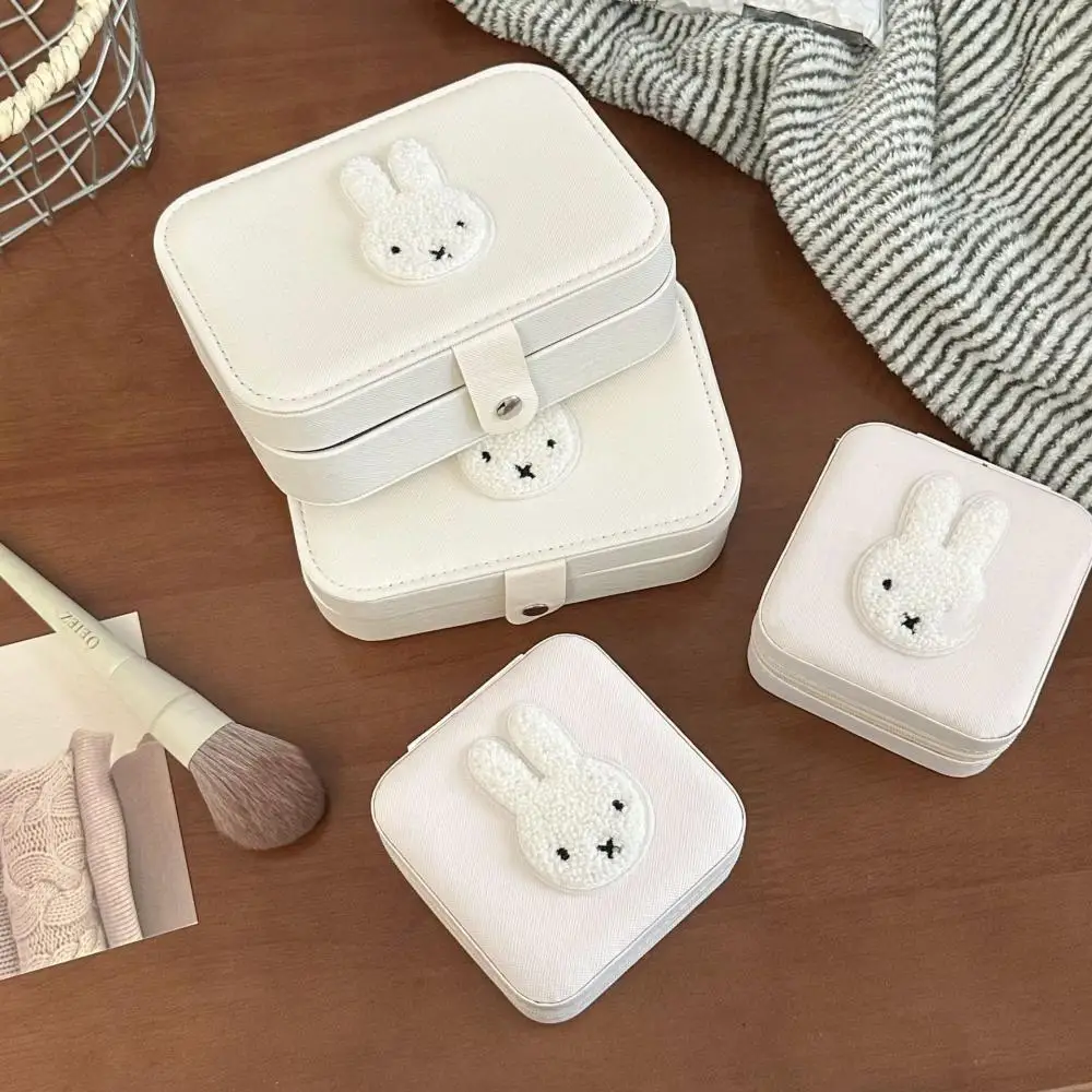 Cute Miffy Rabbit Jewelry Box for Girls Portable Compartments for Jewelry Storage Earrings Rings and Necklaces Storage Box