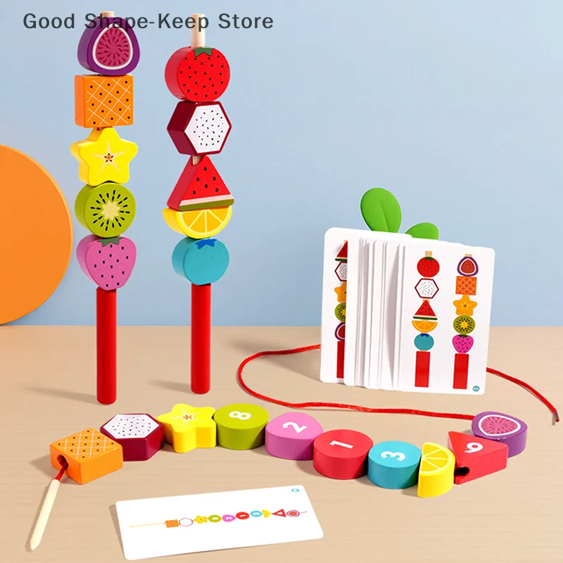 Montessori-Puzzlespiel aus Holz in farbiger Form mit bunten Perlen, frühes Lernspielzeug für Kinder, Geschenk – Farbkognition