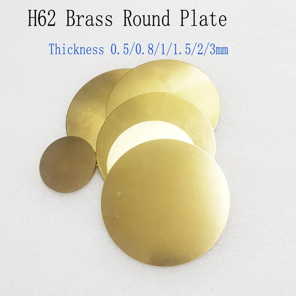 H62 Brass Round Plate Disc DIY Metal Brass gasket Brass Sheet Diameter 10 15 20 25 30 35 40 50~200mm Thick 0.5/0.8/1/1.5/2/3mm