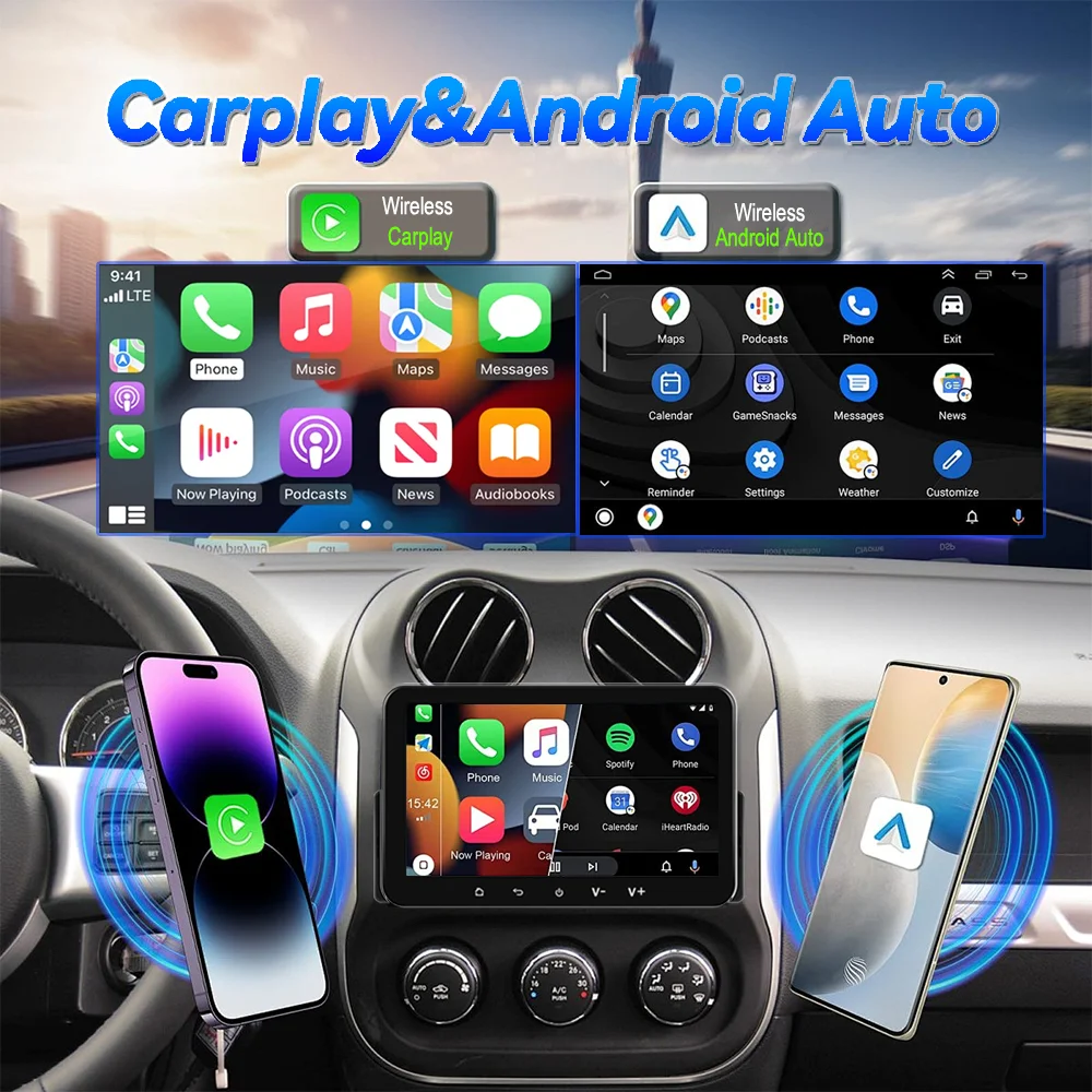 Universal 1Din Car Radio 7\'\' Touch Screen Wireless Carplay & Android Auto Smart Multimedia Player Wifi Navigation GPS FM Stereo