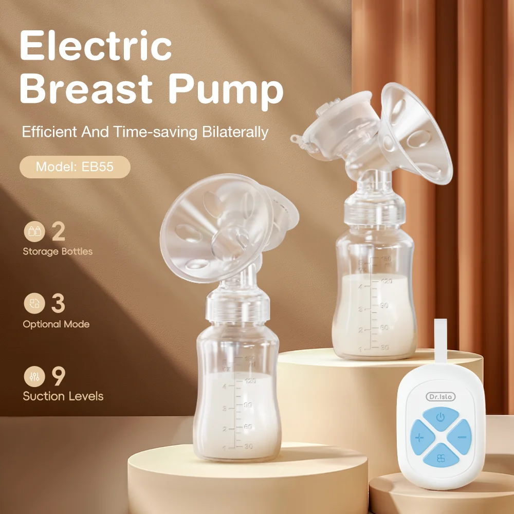 Dr.isla Double Electric Breast Pumps Powerful Nipple Suction USB Electric Breast Pump with Baby Milk Bottle Cold Heat Pad Nippl