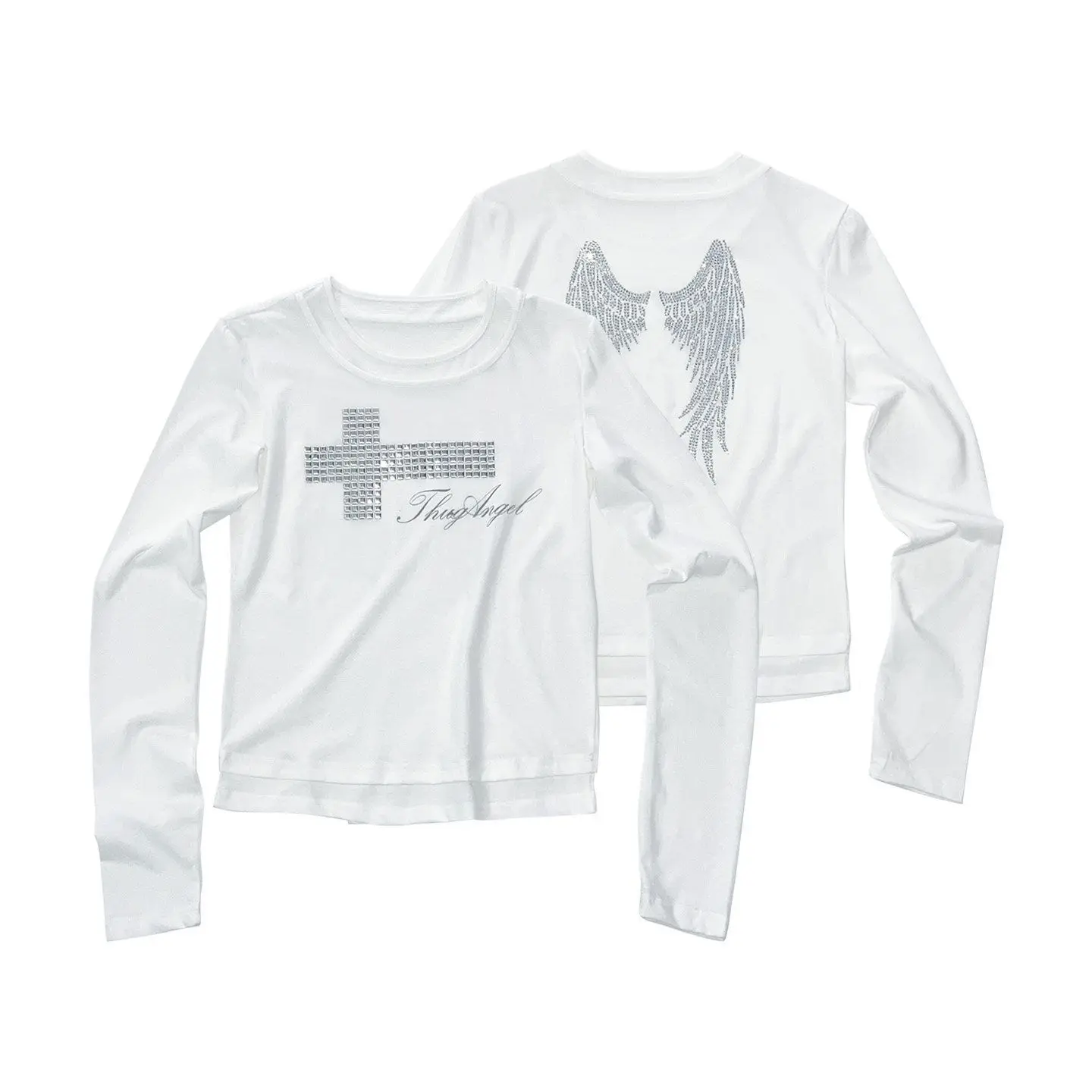 Angel Cross Fake Two‑Piece Long Sleeve T‑Shirt for Men Women, Y2K Subculture Round Neck Top,Y2K Subculture Round Neck Top