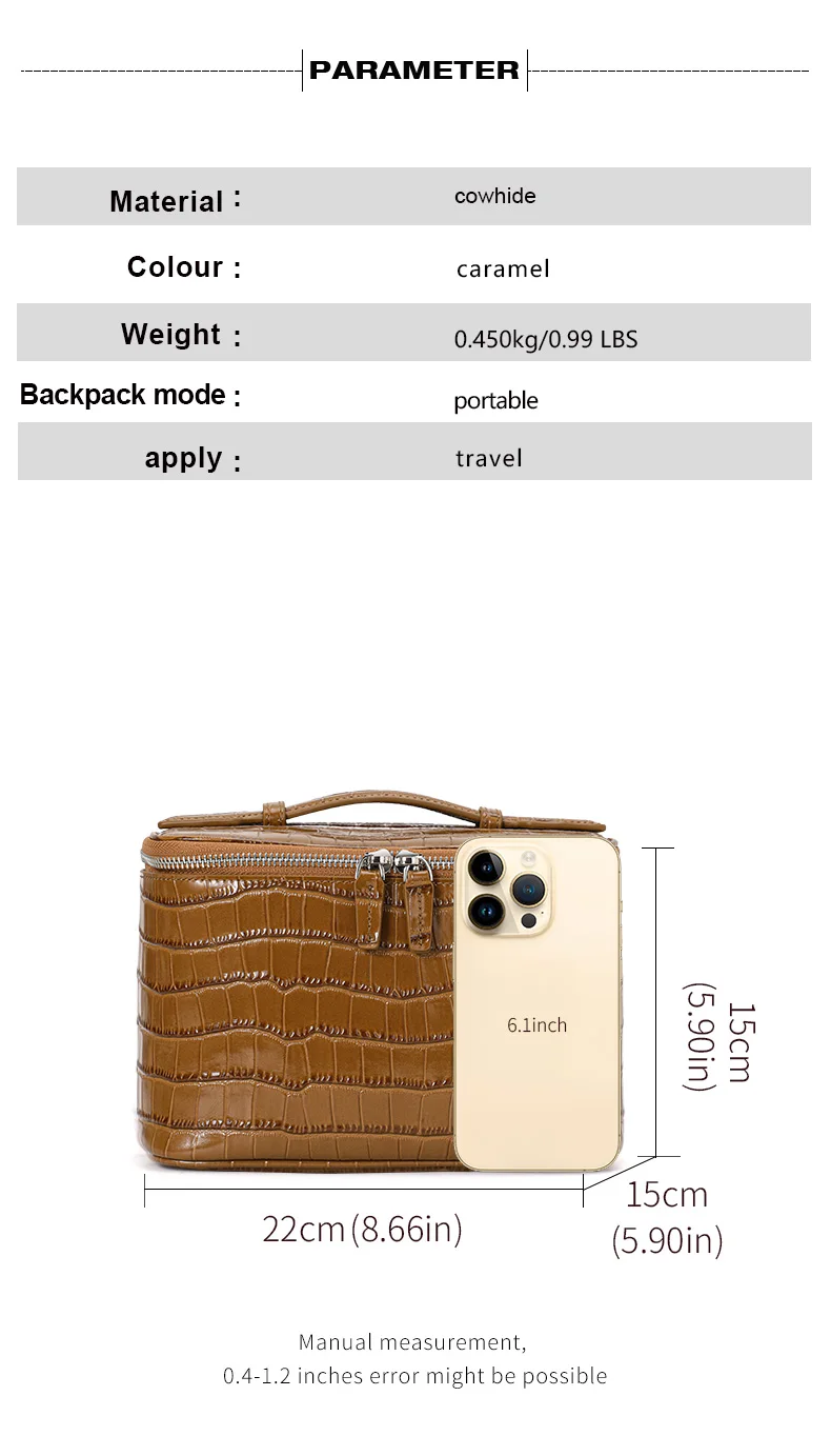 Aidrani Mini-Quadrat-Tasche aus echtem Leder mit Krokodilmuster, Handtasche mit großem Fassungsvermögen, Aufbewahrungstasche für Damen – Detail 4