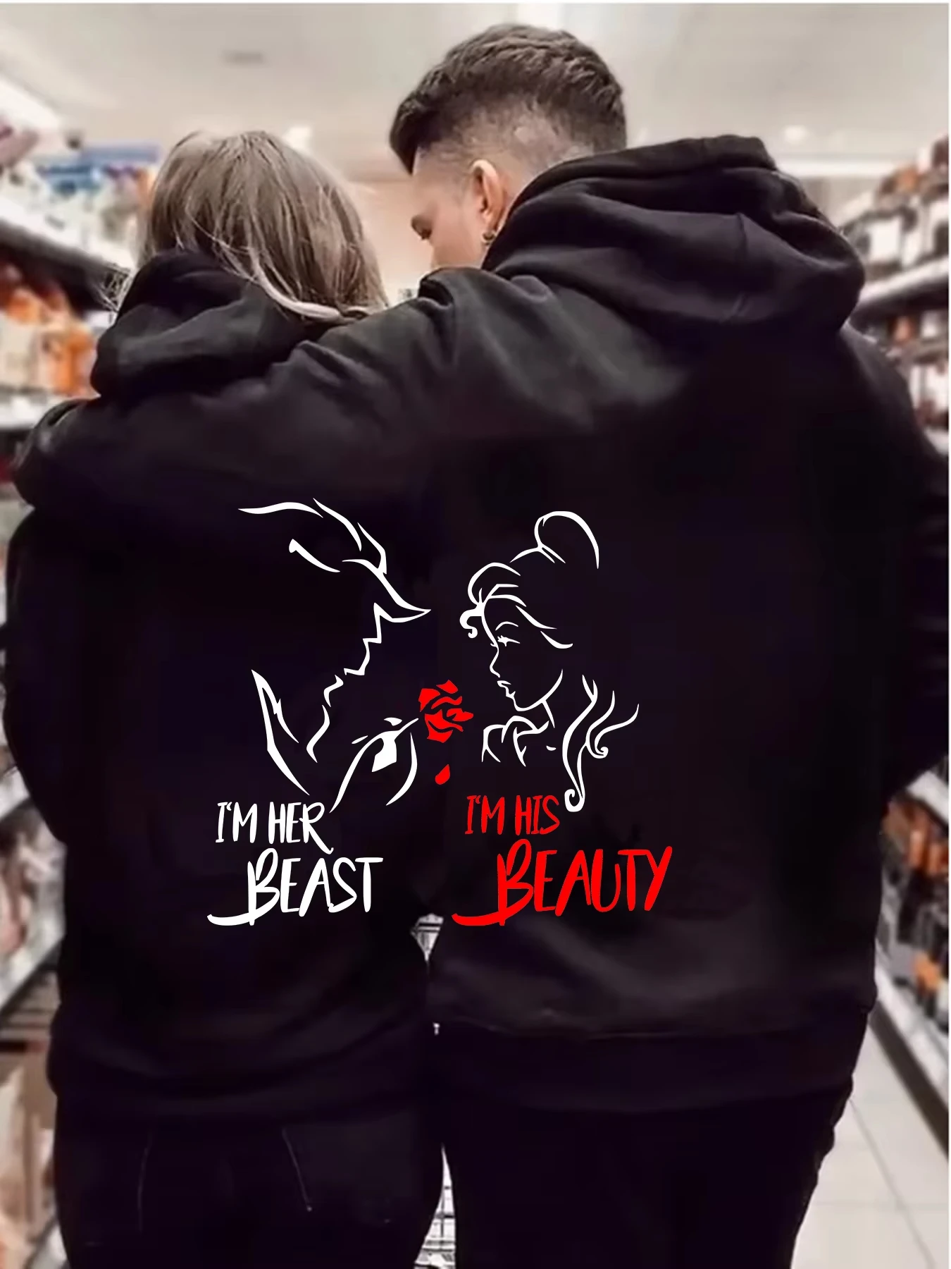 Love Print Men's and Women's Long Sleeve Fleece Hoodie Street Fashion Sports Leisure Autumn_Winter Outdoor Leisure Couple Gift - view 3