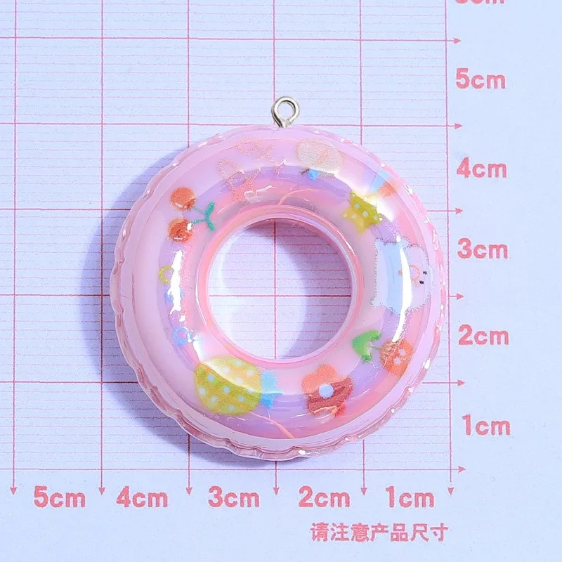 5Pcs Cartoon Swim Ring Resin Charms For Jewelry Making Kawaii Keychain Phone Pendant Accessory DIY Earrings Necklace Craft Decor