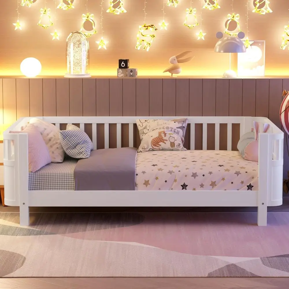 

Detachable Twin Size Kids Bed with Slat Support, White