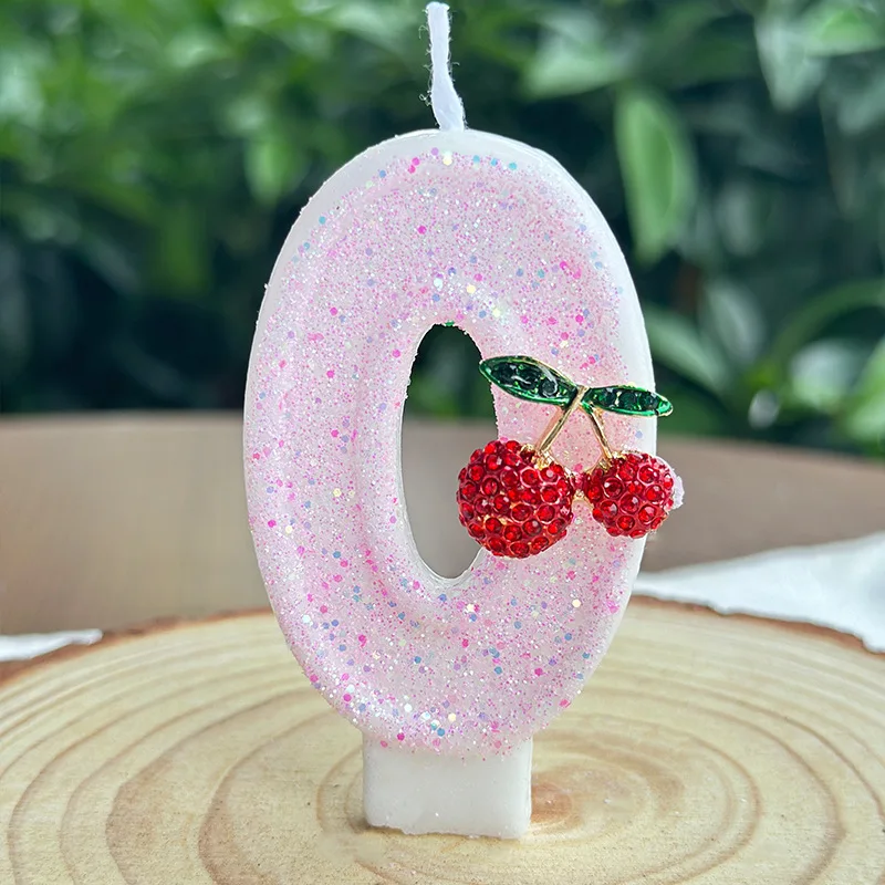 Creative High-end Sense Cute Pink Cherry Digital Children's Birthday Candle Decoration 0-9 Cake Digital Candle Party Atmosphere