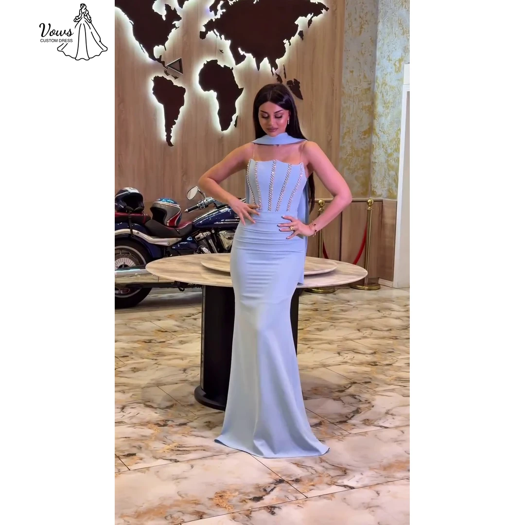 

Vows Fishtail Skirt Bespoke Occasion Dresses Medium Length Custom Made Elegant Woman Dress Muslim Luxury Evening Dresses Ribbon