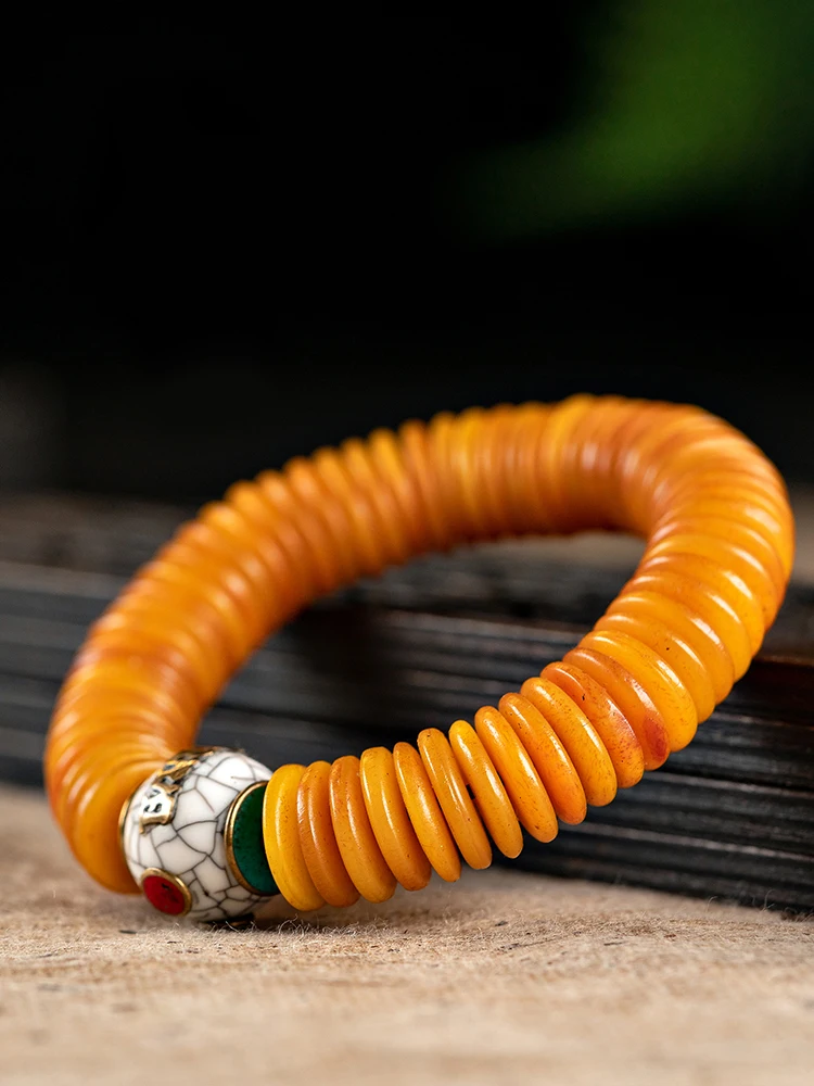 

Natural Bone Tablet Bead Bracelet Tibetan Ethnic Style Buddhist Beads men's And women's Single Circle Bracelet Jewelry