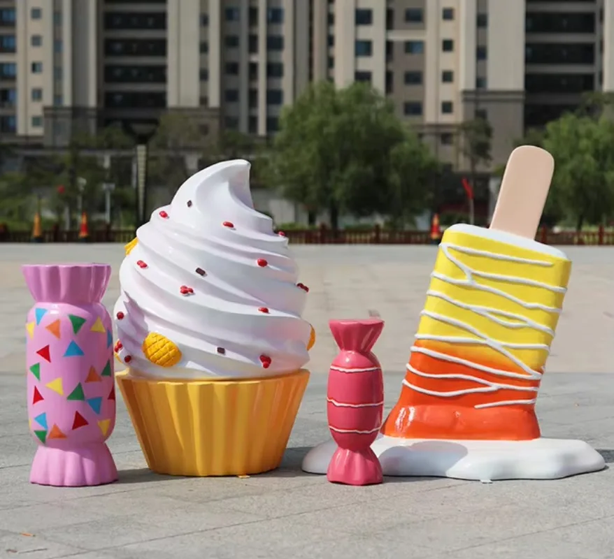 F001 Ice Cream Donut Decoration Garden Resin Statues Outdoor Food Shaped Art Display Custom Ornaments Resin Sculpture