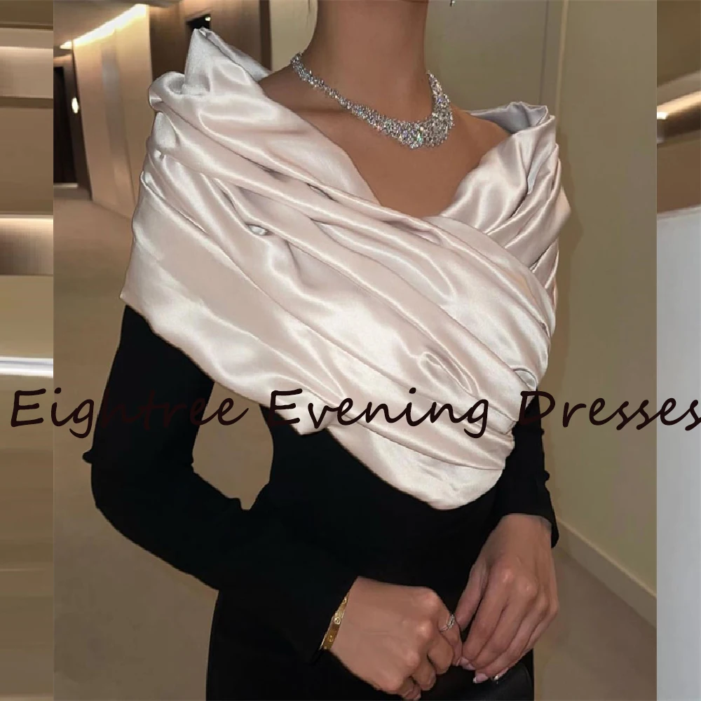 Eightree Black/White Full Sleeves Long Prom Dress Off Shoulder Evening Dresses Side Slit Formal Party Gowns Simple Vestidos