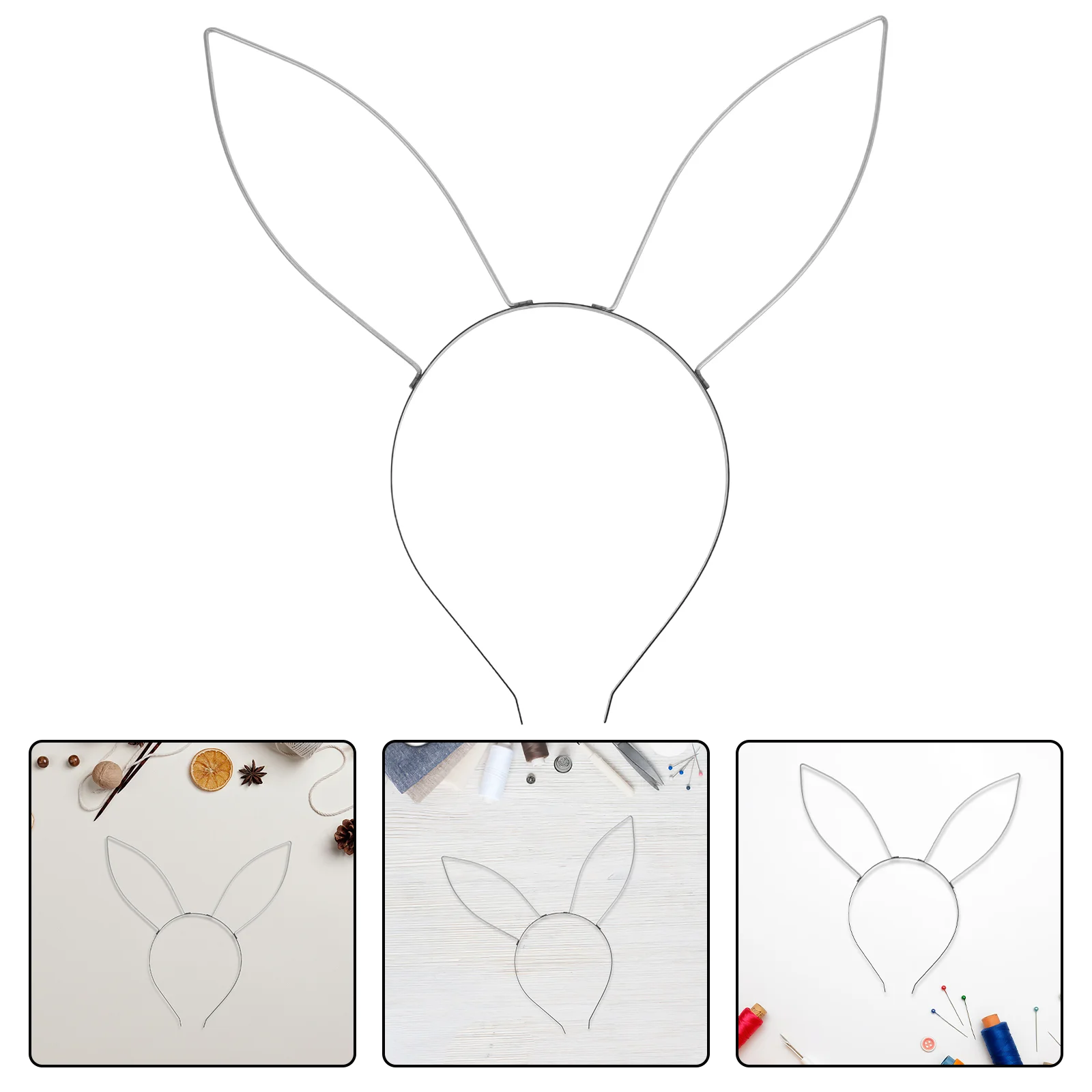 

4pcs Bunny Ears Headband Base Iron Wire Ears Blank Hair Clasps Unfinished Holiday Accessories Metal Frame Cartoon Ear