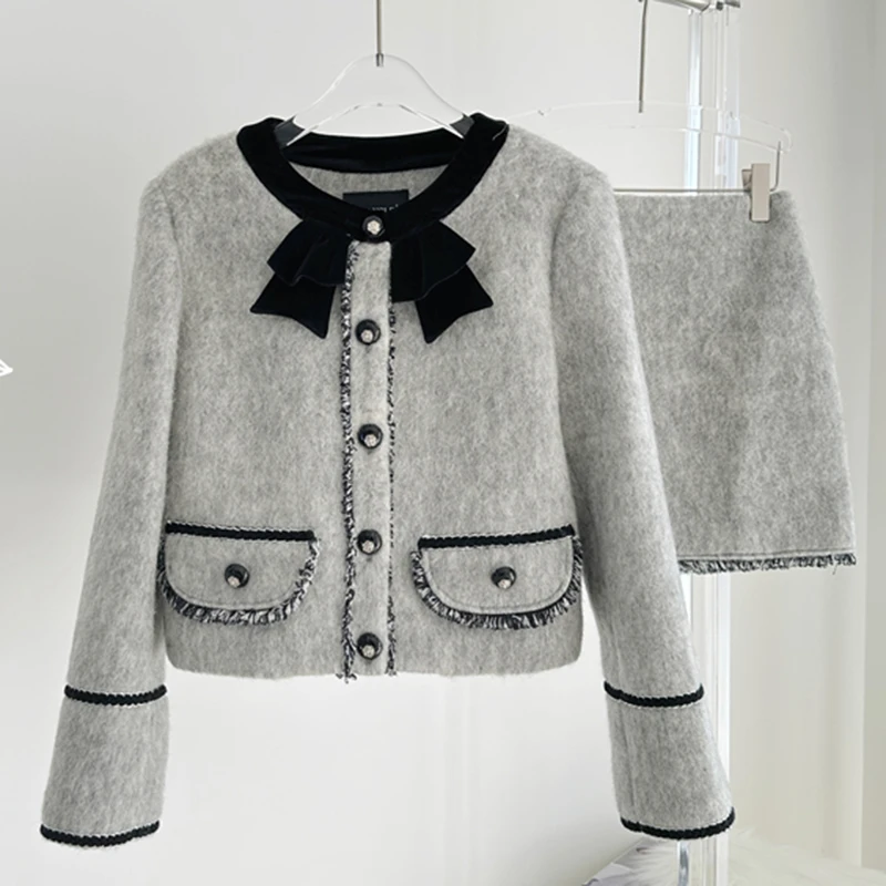 Autumn New French Luxury Small Fragrant Tweed Two Piece Set For Women Short Jacket Coat + Skirt Suits Fashion Sweet 2 Piece Sets