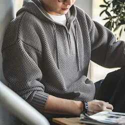 Maden Casual Knit Sweater Half-zip Basics Hoodies for Men Autumn Winter Fashion Brand Pullovers Warm Hooded Sweatshirt Tops