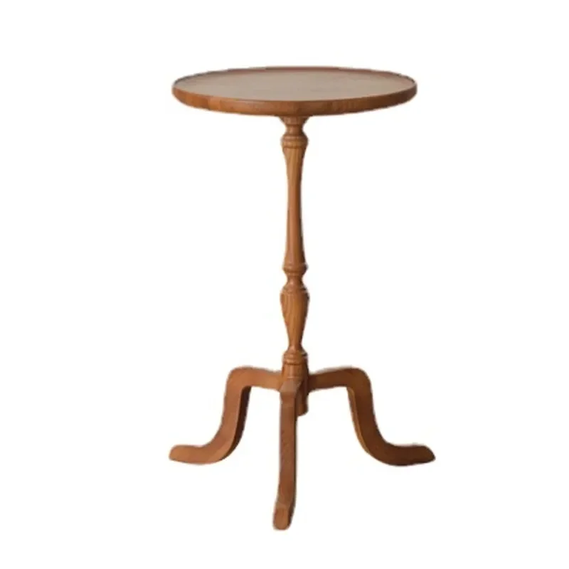 Solid Wood Living Room Table Retro Multi-function Round Table Household Bedside Shelf Small Tea Stand Multifunction