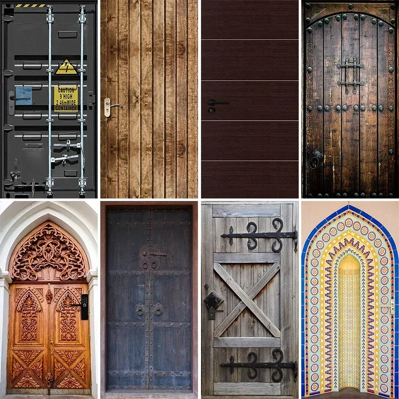 

3D Industrial Container Door Sticker Vintage Wood Carved European Style Mosaic Removable Self Adhesive Wallpaper Home Decor