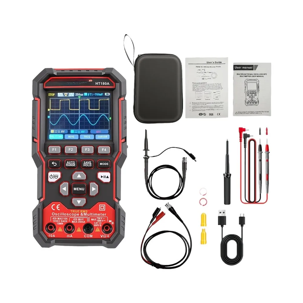 HT180A 3-in-1 Benchtop Tester Oscilloscope Multimeter Signal Generator for YT Display Modes and Multiple Persistence Settings