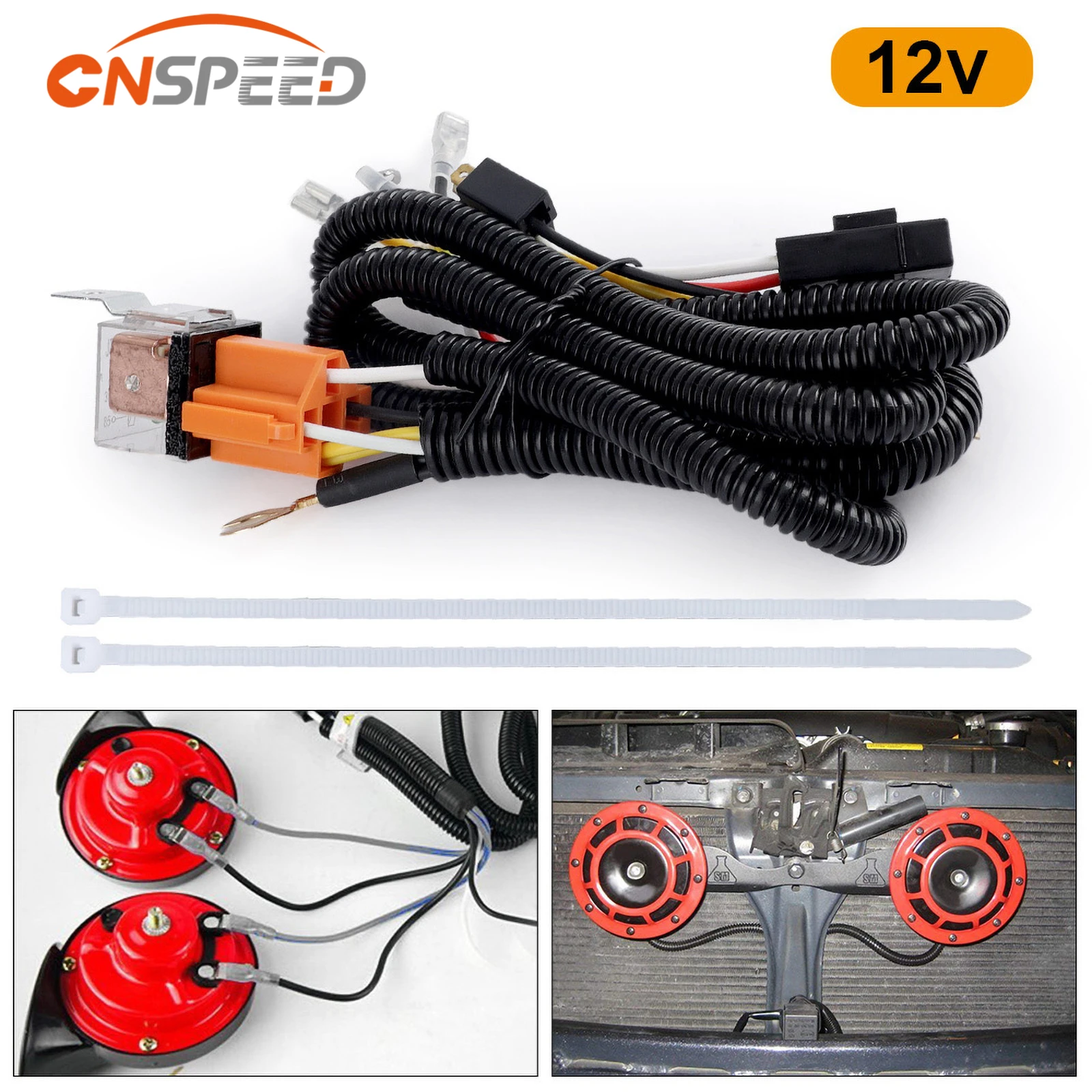 CNSPEED 80A 12V Universal Car Horn Wiring Harness Relay Kit For Auto Van Truck Grille Mount Blast Tone Horns