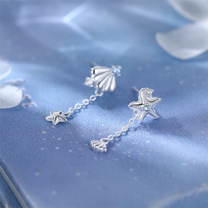 Fashion Tassel Long Chain Zircon Starfish Shell Drop Earring for Women Girls Ear Jewelry Gift E1648