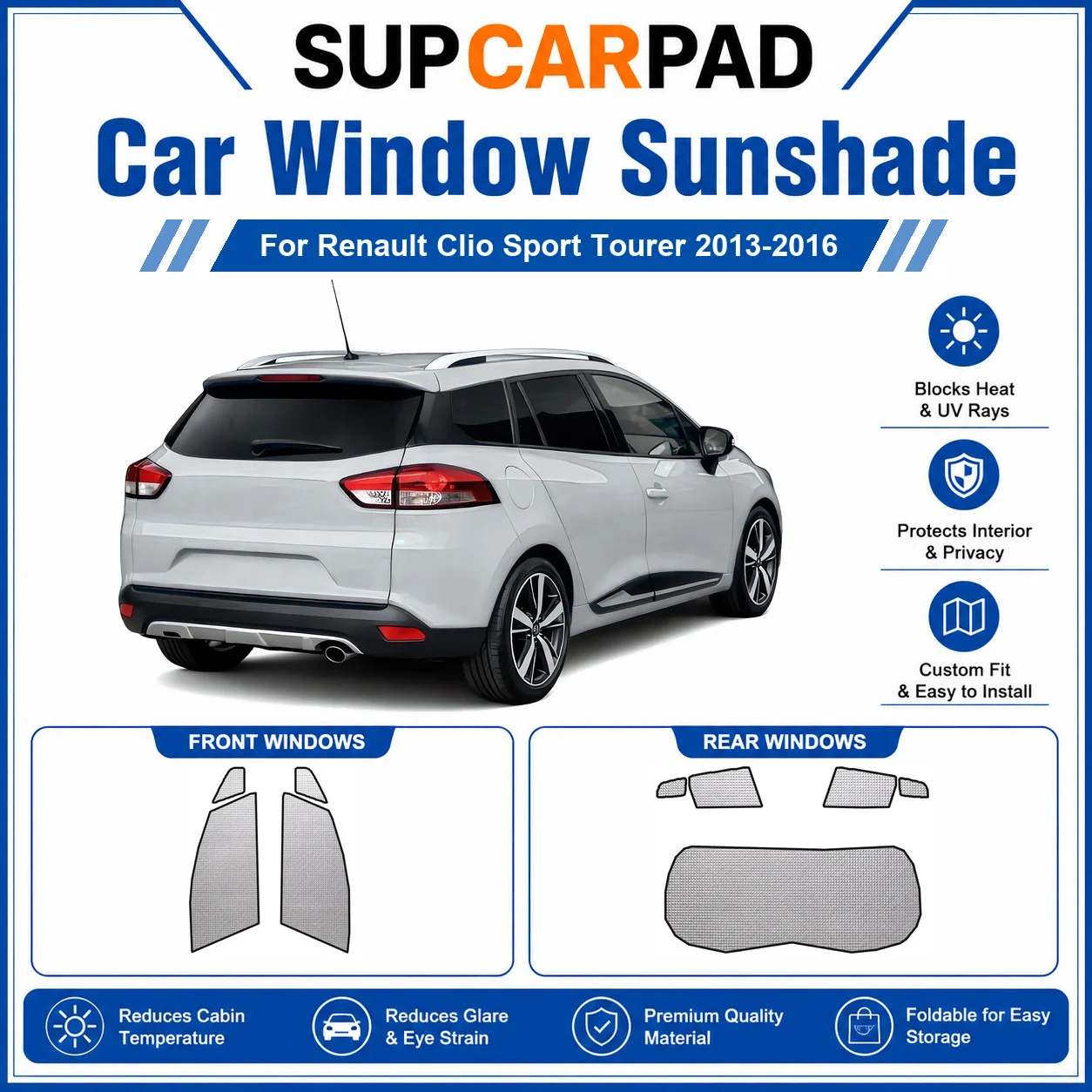 For Renault - Renault Clio Sport Tourer 2013-2016 Full Set Car Window Sunshades UV Block Privacy Heat Insulated Foldable Car Cur
