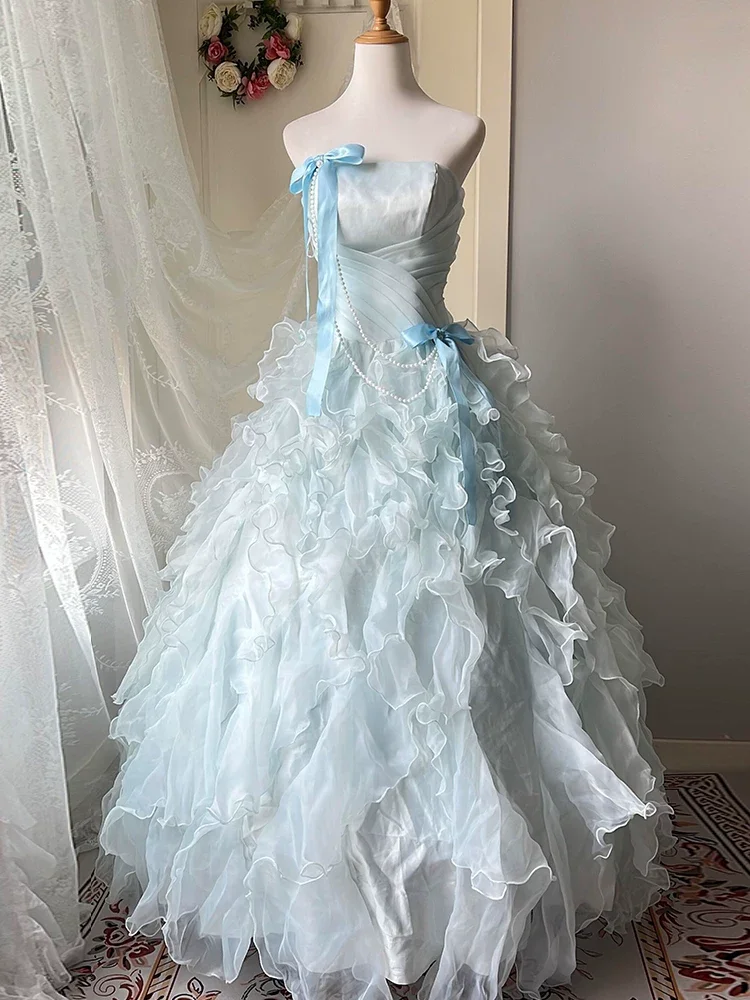 

Blue Lolita Adult Ceremony Dr Fing Princ Skirt Sweet aduation Day Super Fairy Student aduates Long Puffy Skirt