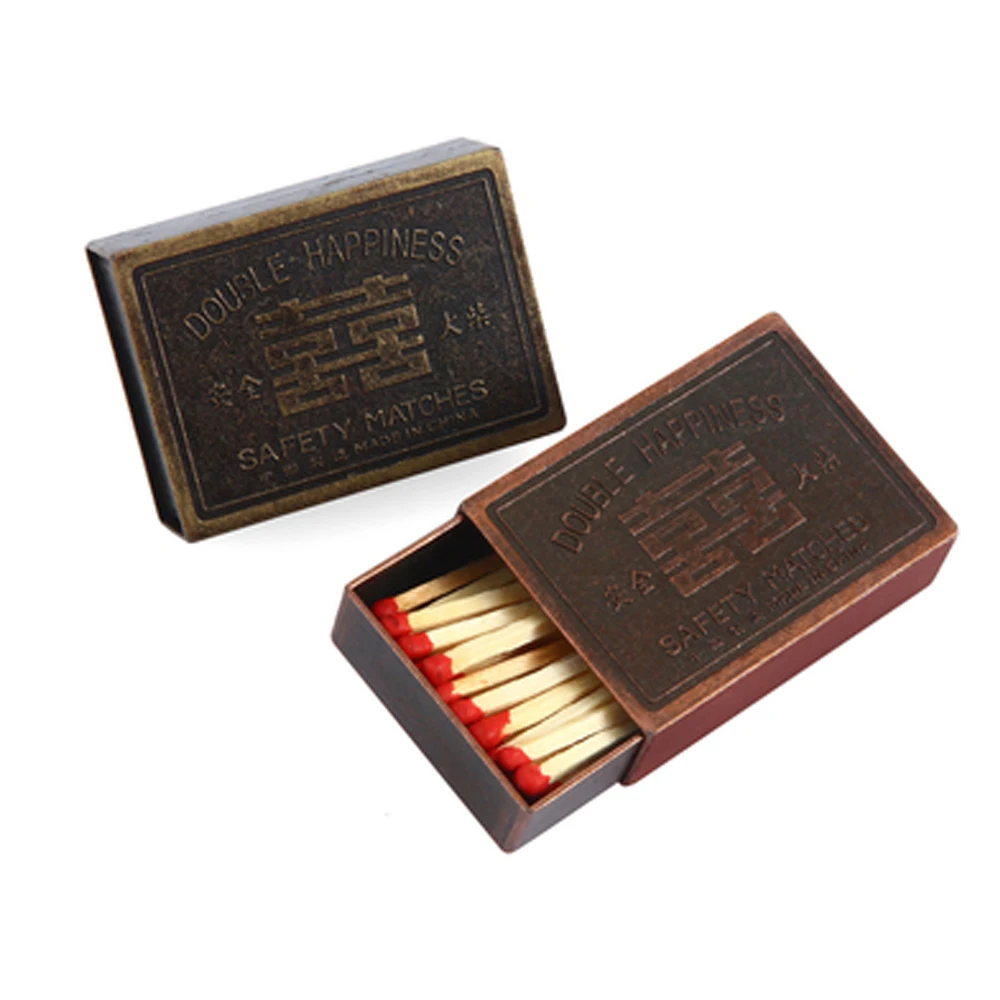 Creative Taste Vintage Metal Match Box With Fireproof Plate 56mm * 36mm * 12mm