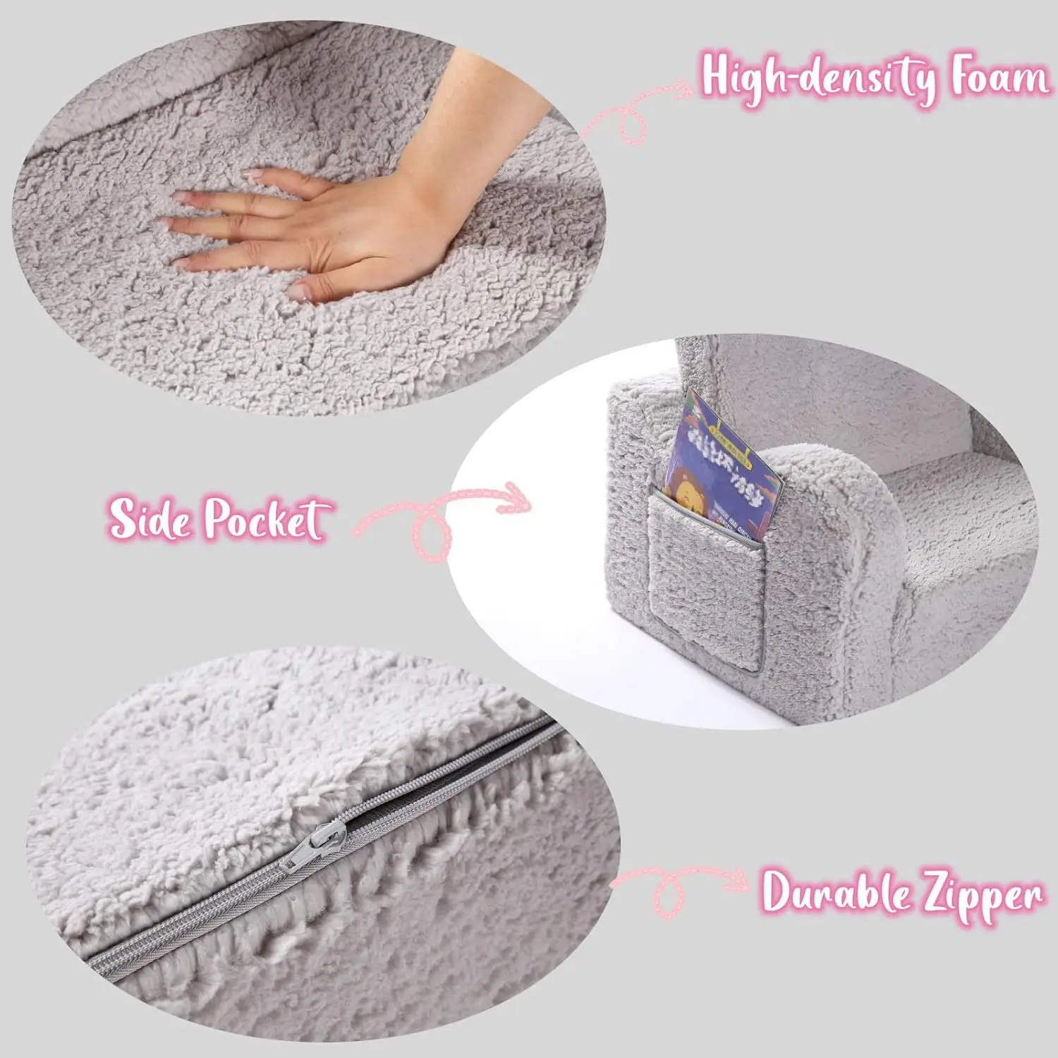 Sedie per bambini per bambini, divano Sherpa morbido per bambini 2 in 1, divano convertibile a lettino per ragazze e ragazzi, grigio