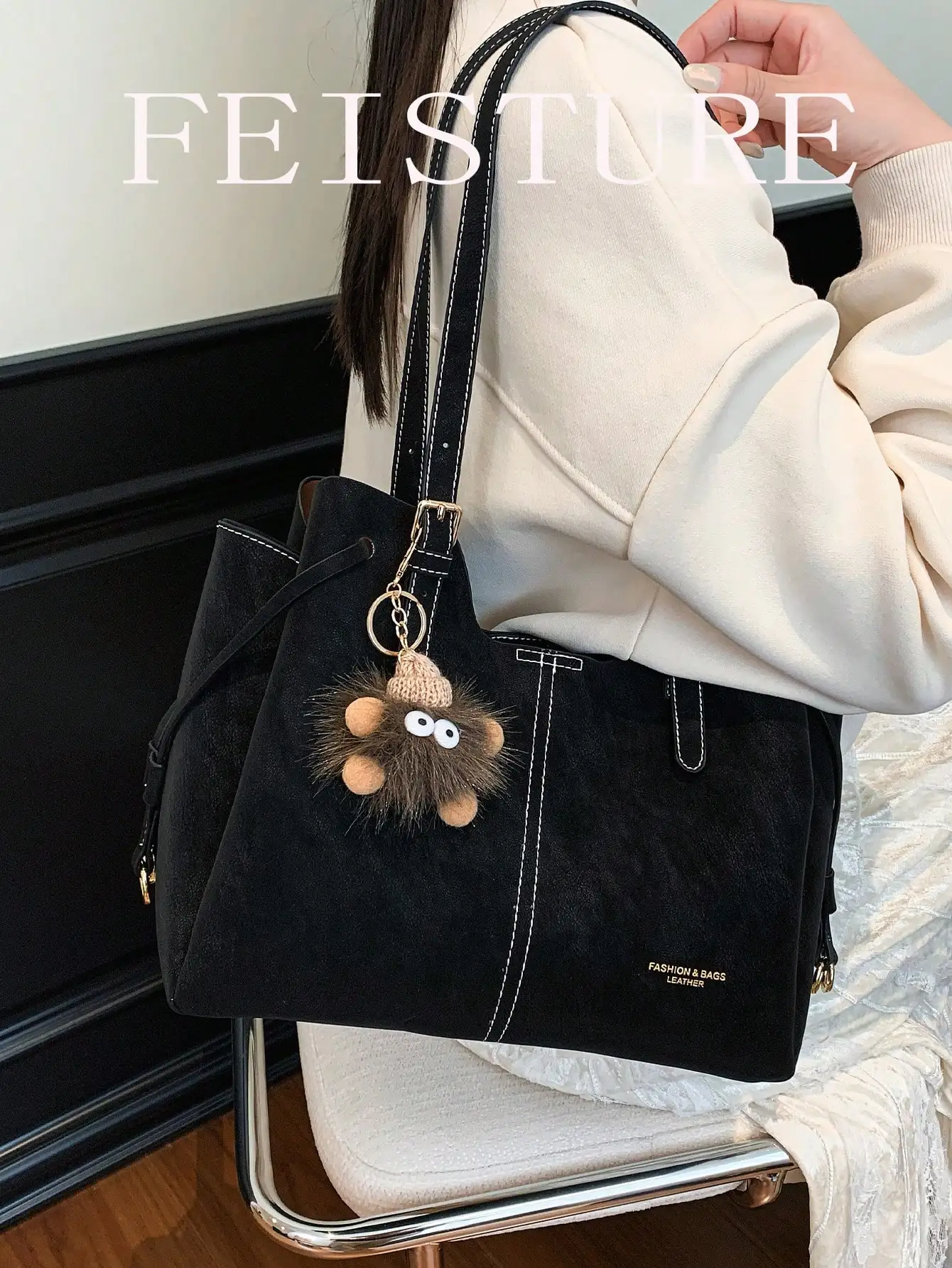 FEISTURE 1pc PU Material Women's Commuter Tote Bag, Fashionable Shoulder Bag With Pendant, Suitable For Girls, Women, College Students, Workplace Newcomers And White-Collar Workers, Perfect For Work, Business, Commute, School sg251217175077416055951