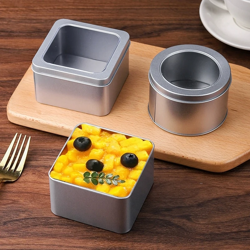 Round Square Tinplate Box Clear Window Iron Storage Box Tea Food Jar Candy Cake Boxes Jewelry Cream Cosmetic Container Empty Pot