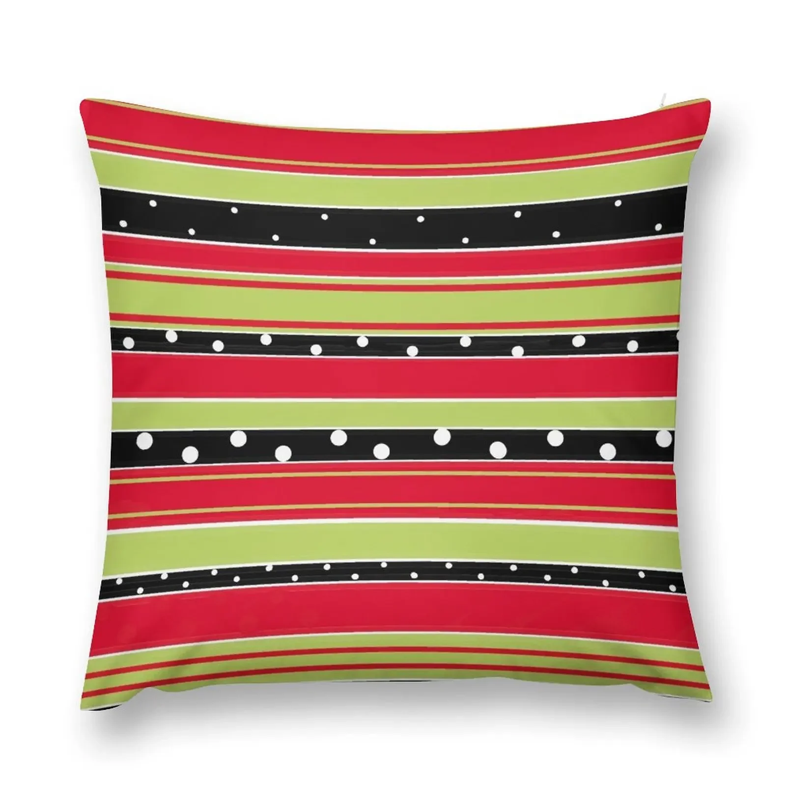 Red, Lime Green and Black Stripes w/ White Dots Throw Pillow Christmas Cushion For Home pillow