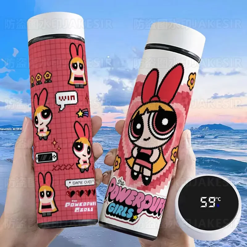 Powerpuff Girl Huahua Smart Student Thermos Cup High-Looking Temperature Measurement Display 304 Stainless Steel Cup Gift