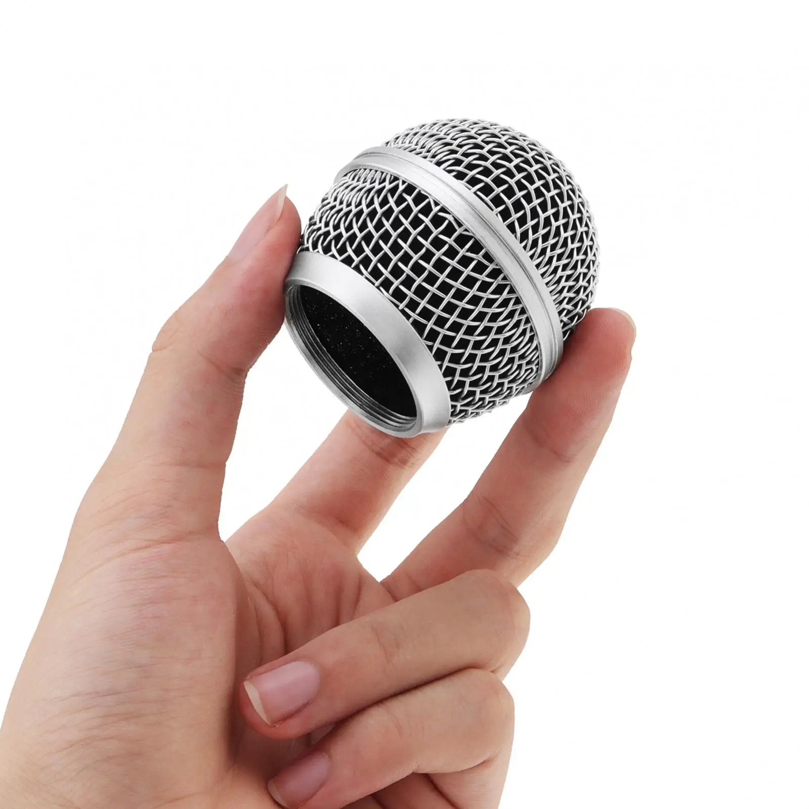 رؤوس استبدال شبكة من الفولاذ الفضي للميكروفونات ، كرة شبكة مع رغوة داخلية ، رأس ميكروفون مناسب لشور SM58