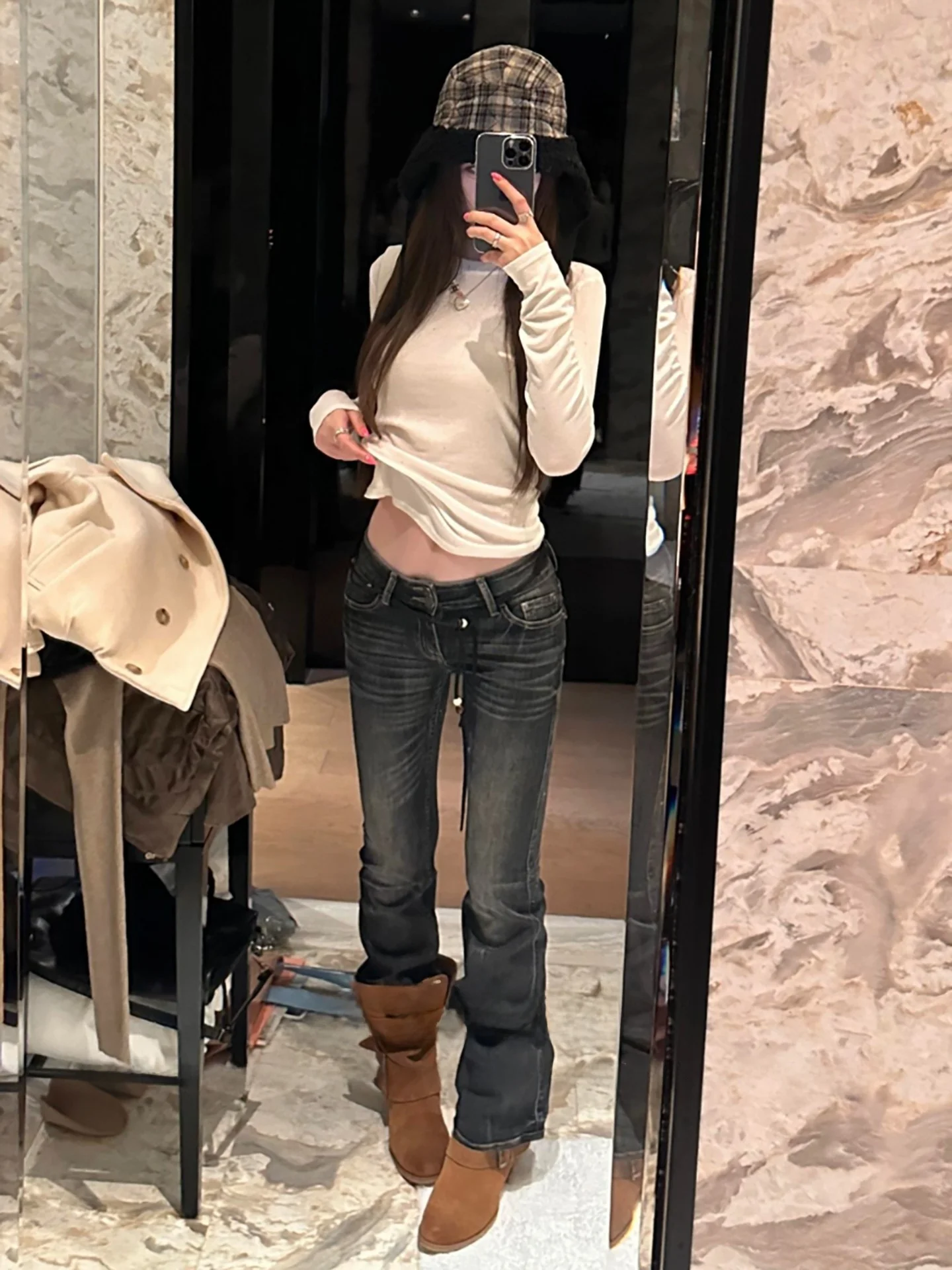 

High Waist Retro Bla Heavy Du adient Waed Lightning Pattern Stretchy Women's Flared Jeans Cotton Stretch Denim Ladies