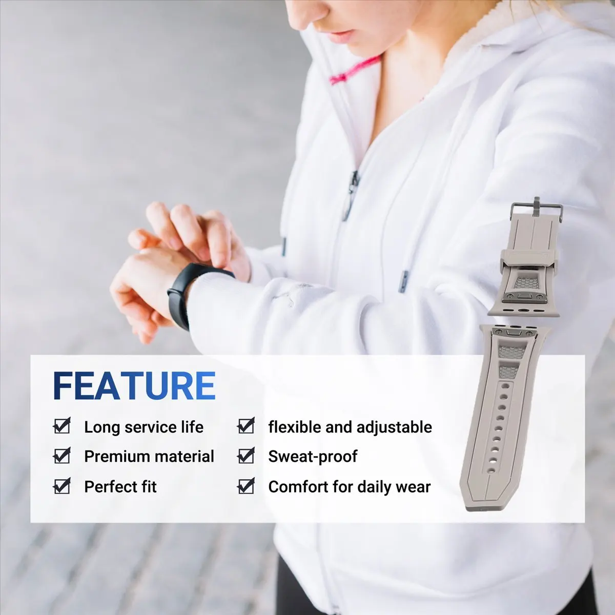 OK Strap for Apple Watch Band 49Mm Rubber Sport Bracelet Wristband Replacement Accessories White