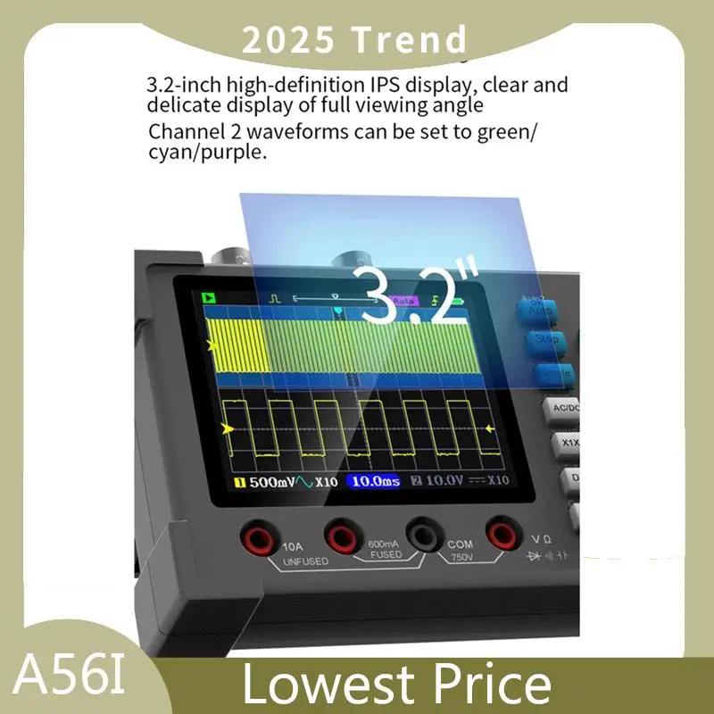 

ABDD 3In1 Multi-Function Digital Oscilloscope Dual Channel 250Msa/S Sampling Rate 3.2Inch IPS Display
