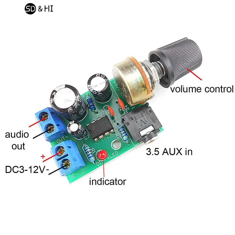 1pc LM386 10W Audio Amplifier Board Mono 3.5mm DC 3-12V Volume Control