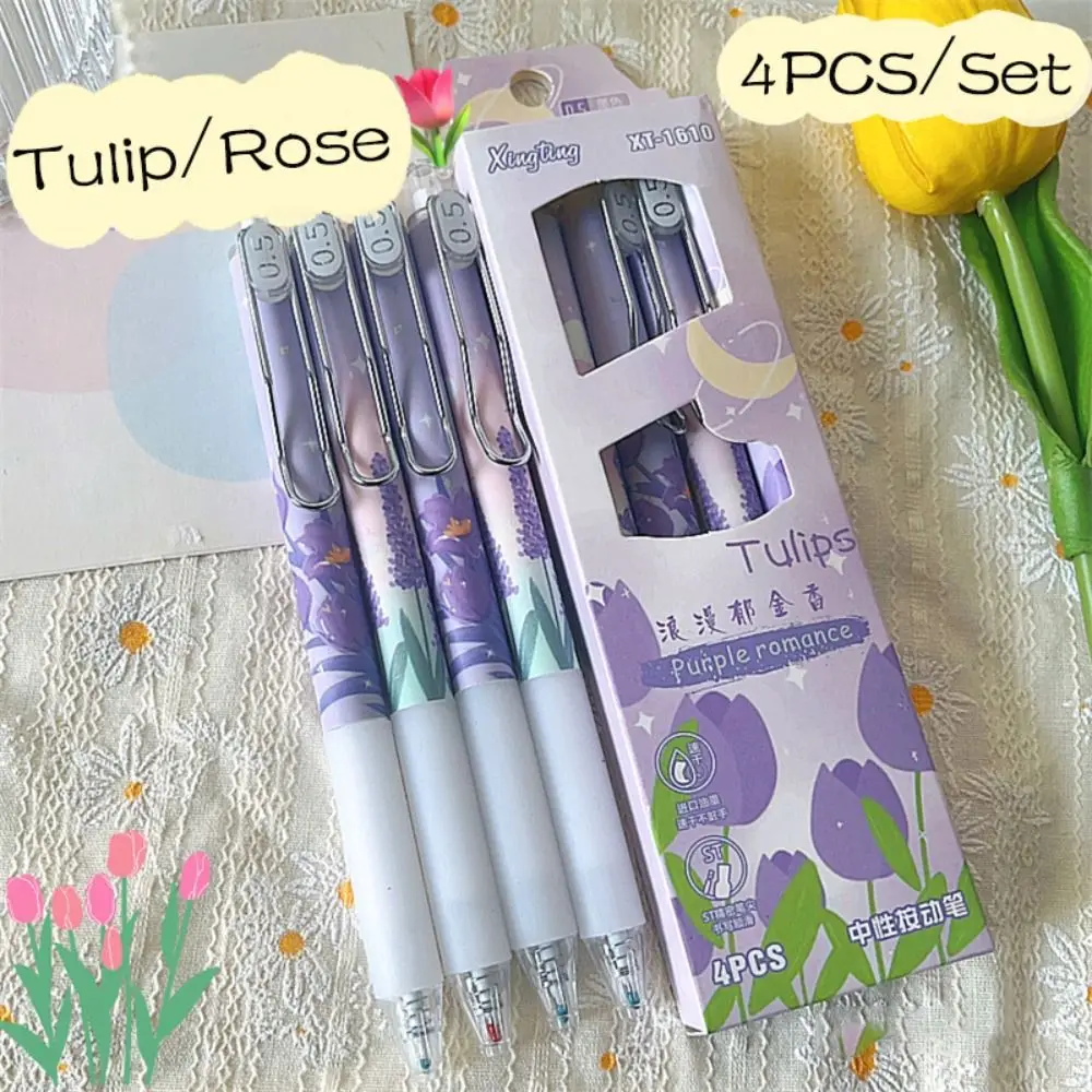 4PCS/Set Rose Gel Pens Mutil-styles Ball Point Pen Black Ink Signature Pen Writing Tool With Clip Creative Stationery