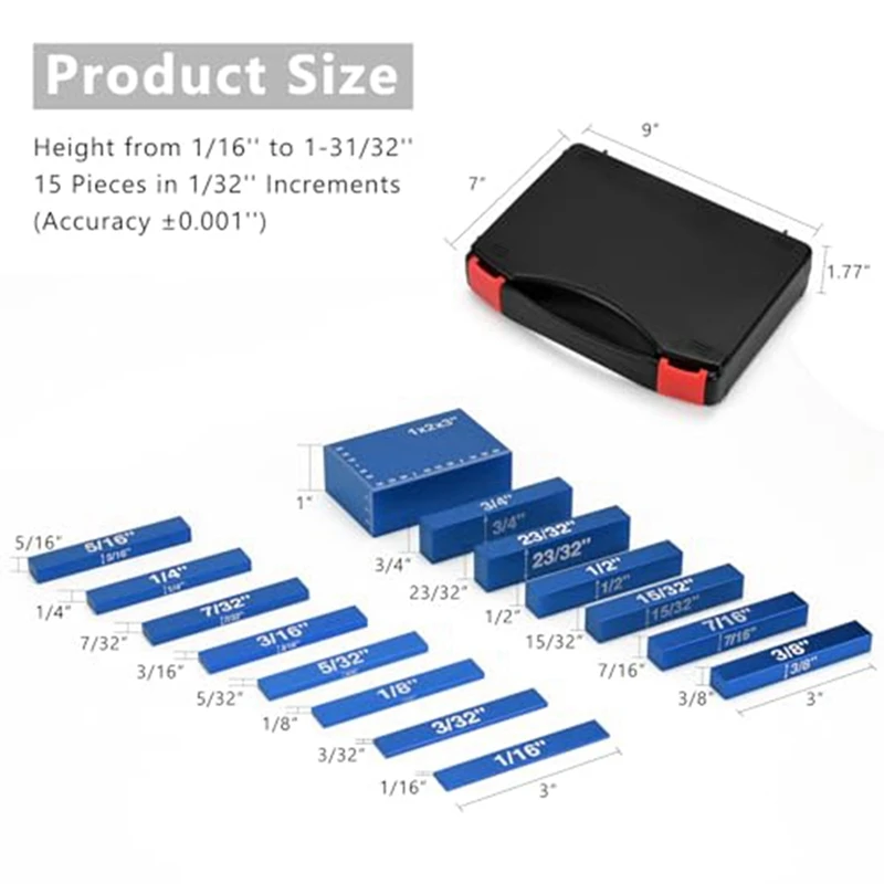 TOP Setup Blocks Woodworking Height Gauge Set 15 Pcs Of Set Up Bars, Router Table And Table Saw Accessories