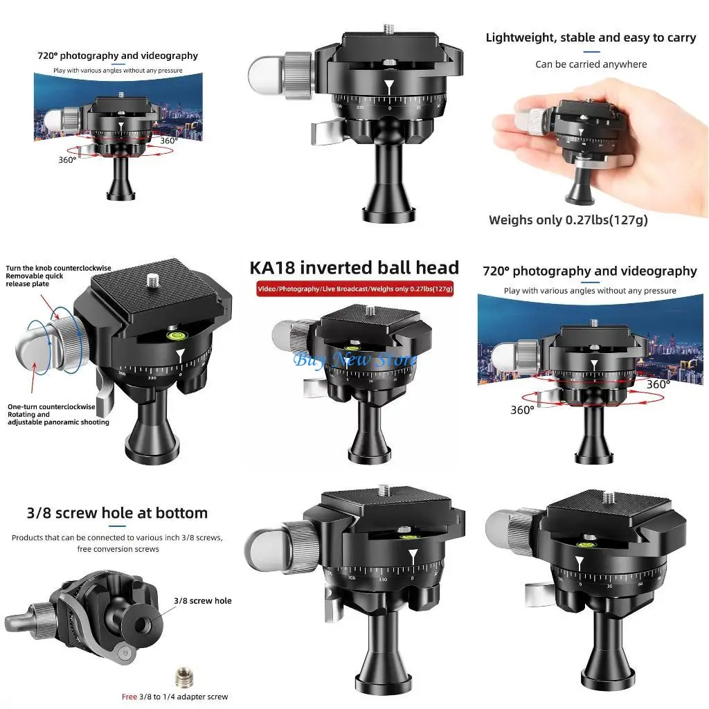 

20CE 1 Set KA18 Camera Photography Ballhead Metal Spherical Panoramic Mini Pan Tilt