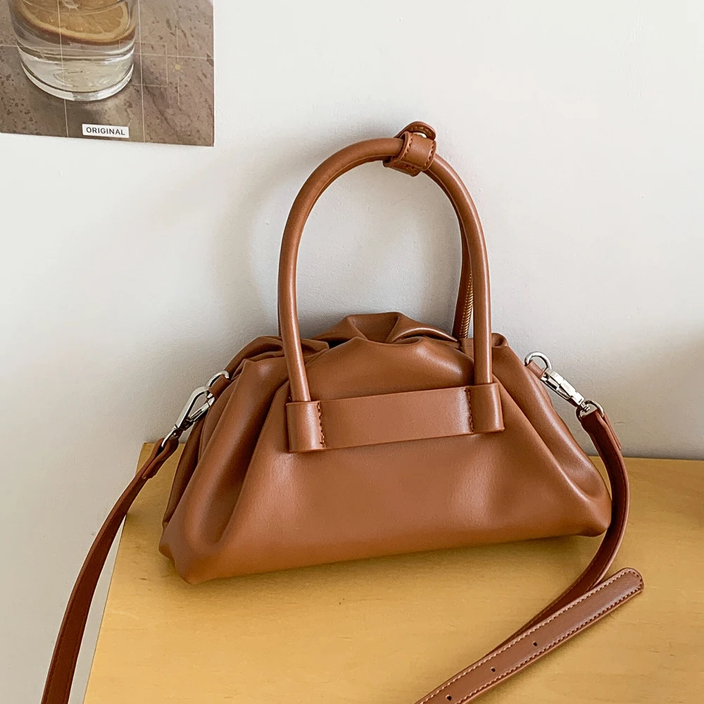 

Модная текстурированная однотонная сумка через плечо, женские корейские шикарные плиссированные сумки из мягкого искусственной кожи, нежные универсальные сумки на плечо для поездок на работу