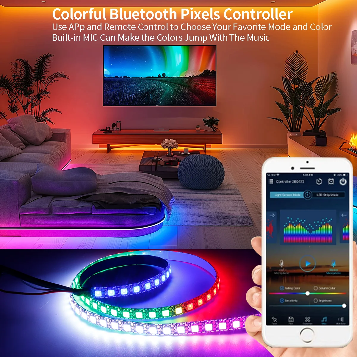 WS2812B 5050 RGBIC LED Strip 60/74/96/144Pixels/m Programmable Addressable led Light with 28keys Music USB controller Kits DC5V