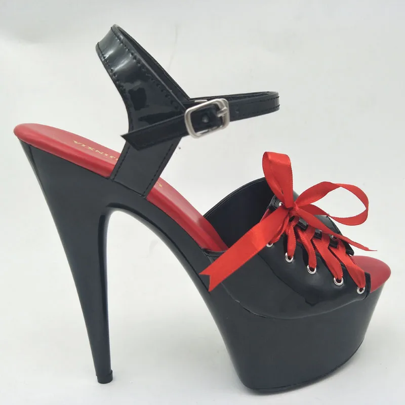 Rome Hollow Gothic Baking Paint 15CM Super High Stripper Heeled Pole Dance Shoes 6Inches Thick Platform Sandals Lady Sexy Fetish