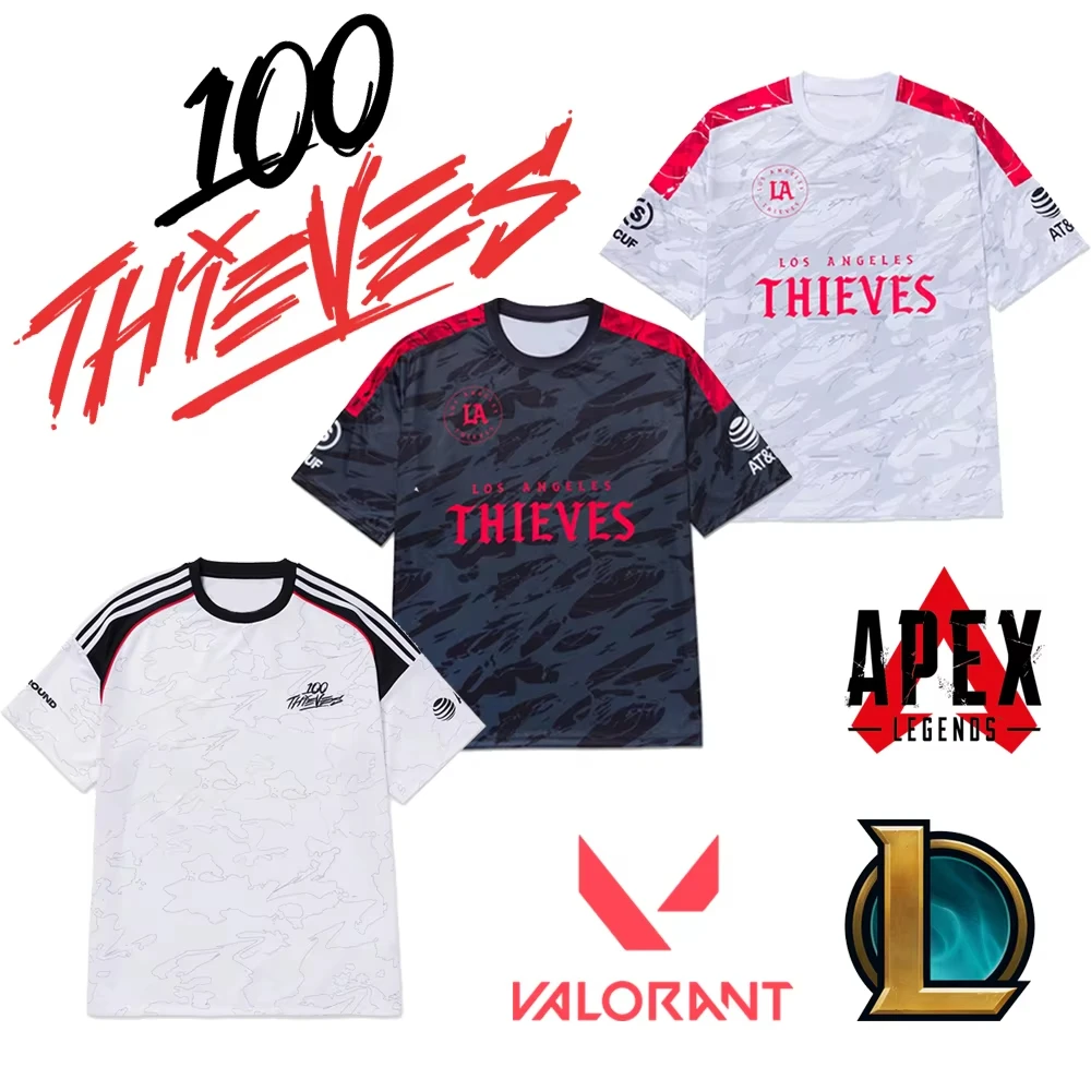 

Esports Club 100 Thieves 2025 Новые трикотажные изделия League Of Legends Valorant APEX Профессиональная лига униформа Футболка по индивидуальному заказу для фанатов