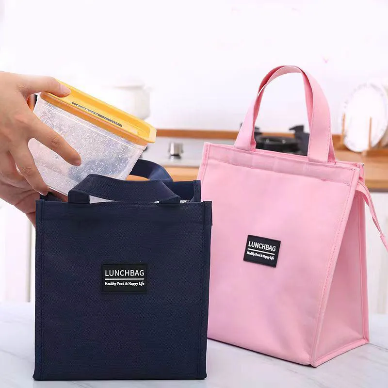 Tote Grey Blue Pink Food Container Bag Convenient Oxford Lunch Bags Fresh Cooler Pouch Portable for Office Students Lunch Box